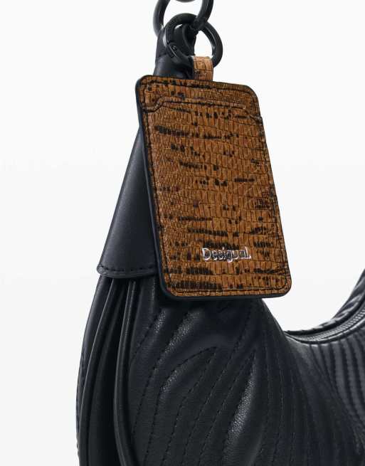 Desigual - Bolso mediano negro ovalado con diseño en relieve, 4 de 4