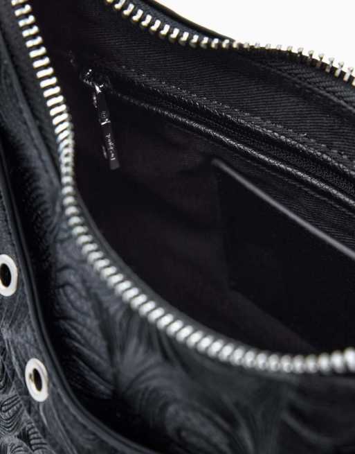 Desigual - Bolso negro con diseño grabado y tachuelas, 3 de 4