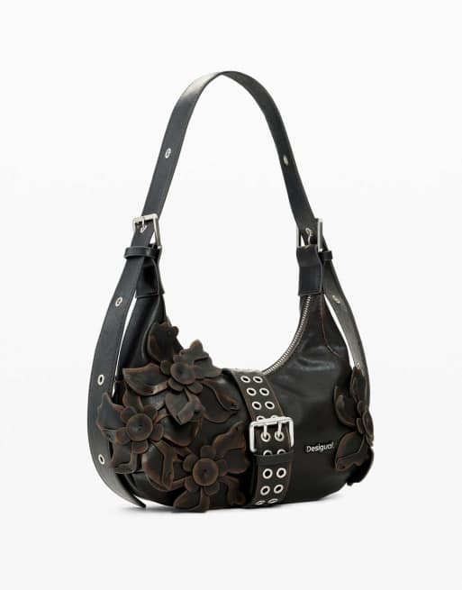 Desigual - Bolso pequeño marrón con aplicaciones florales, 2 de 4