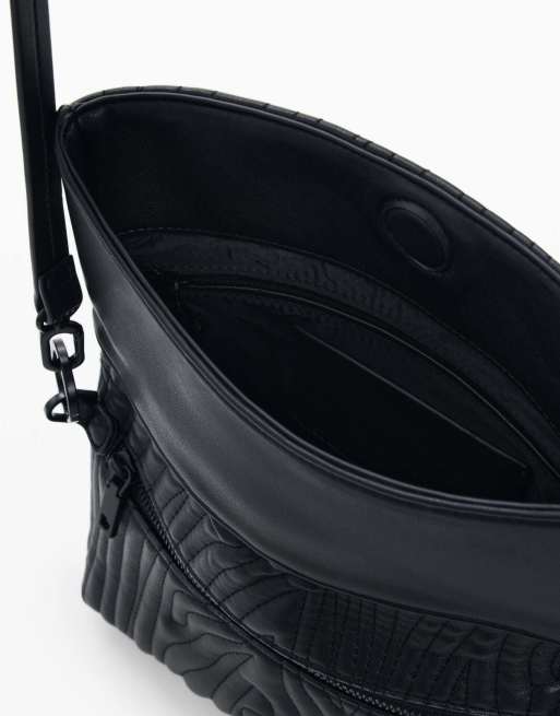 Desigual - Bolso pequeño negro con diseño en relieve, 3 de 4