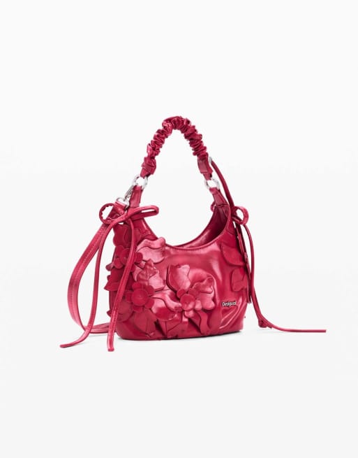 Desigual - Bolso pequeño rojo con aplicaciones florales, 3 de 4