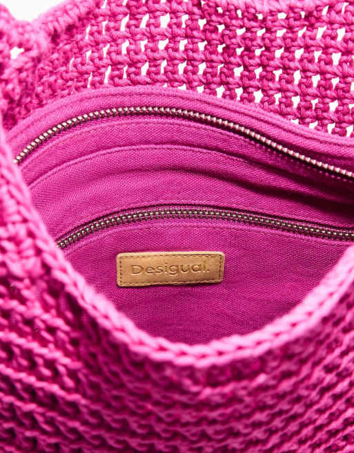 Desigual - Bolso rosa con flores de croché, 3 de 4