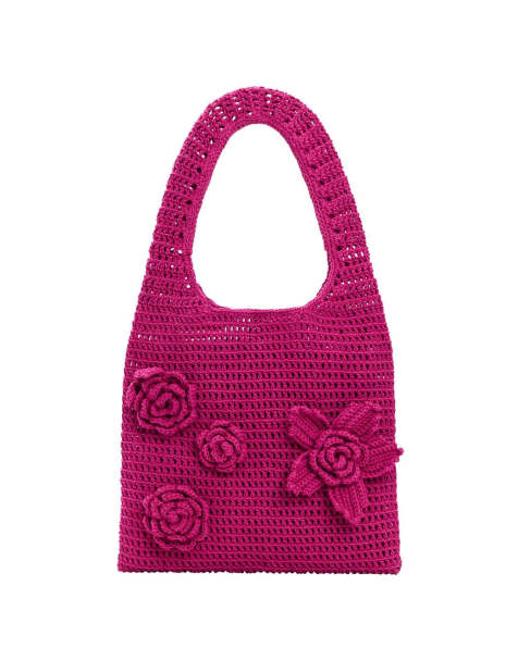Desigual - Borsa all'uncinetto rosa con fiori - view 1