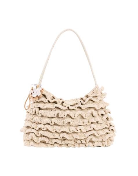 Desigual - Borsa grande all'uncinetto beige con fiore - view 1