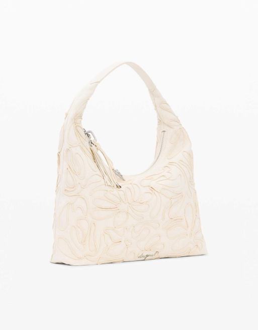 Desigual - Borsa grande in tela bianca a fiori, 2 di 4