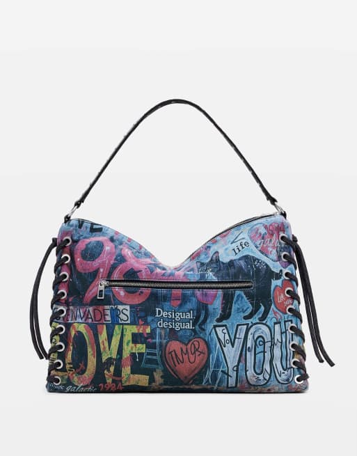 Desigual - Borsa grande nera con graffiti, 2 di 4