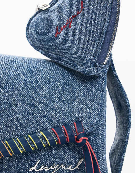 Desigual - Borsa in denim blu ricamata, 4 di 4