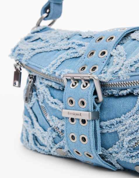 Desigual - Borsa in denim blu ricamata - view 1