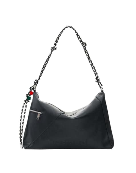 Desigual borsa nera con charm logo grande - view 1
