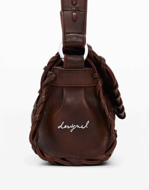 Desigual - Borsa piccola intrecciata marrone, 4 di 4