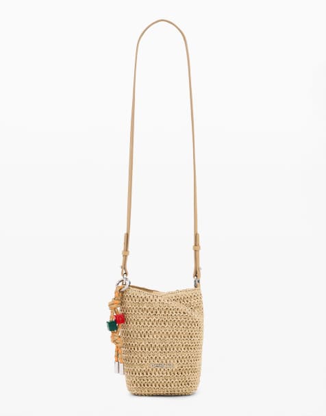 Desigual - Borsetta porta cellulare in rafia beige con charms - view 1