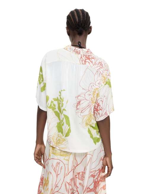 Desigual - Camicia a maniche corte bianca a fiori, 2 di 4