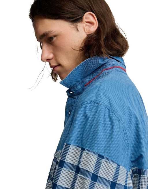 Desigual - Camicia blu a quadri con toppa, 3 di 4