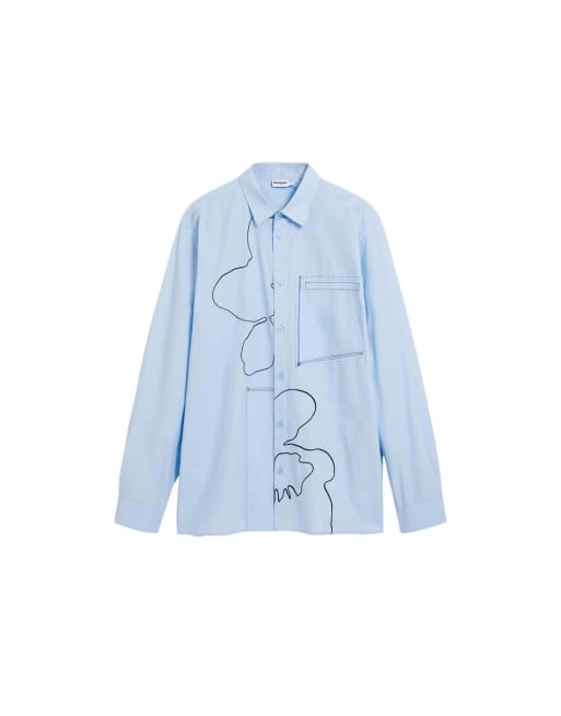 Desigual - Camicia blu con impunture ricamate, 4 di 4