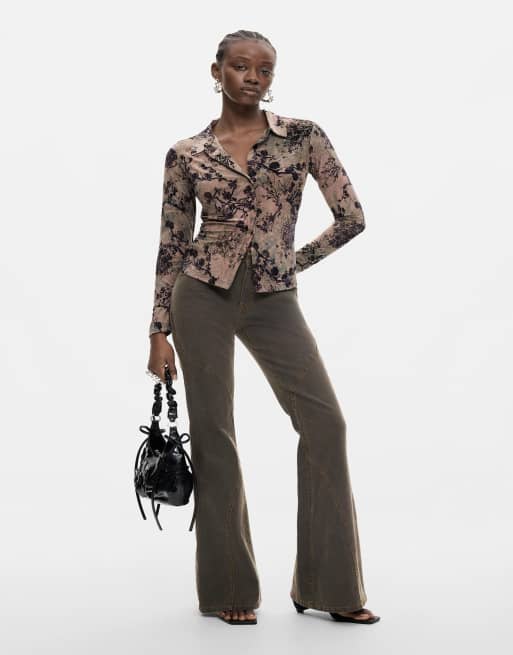 Desigual - Camicia floccata multicolore con bottoni