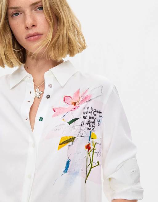 Desigual camicia floreale ricamata bianca, 2 di 2