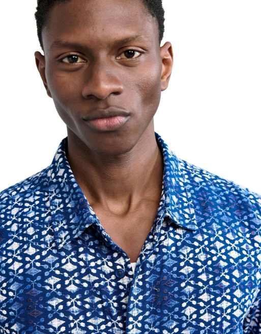 Desigual - Camisa azul con estampado geométrico, 3 de 4