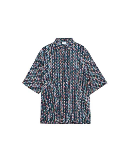 Desigual - Camisa de manga corta con bordado en azul, 4 de 4