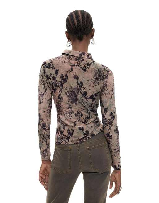 Desigual - Camisa multicolor con botones de tejido flocado, 2 de 4