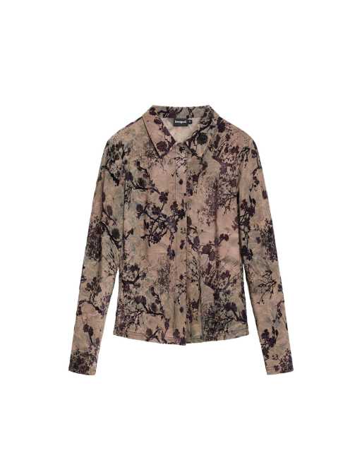 Desigual - Camisa multicolor con botones de tejido flocado, 4 de 4