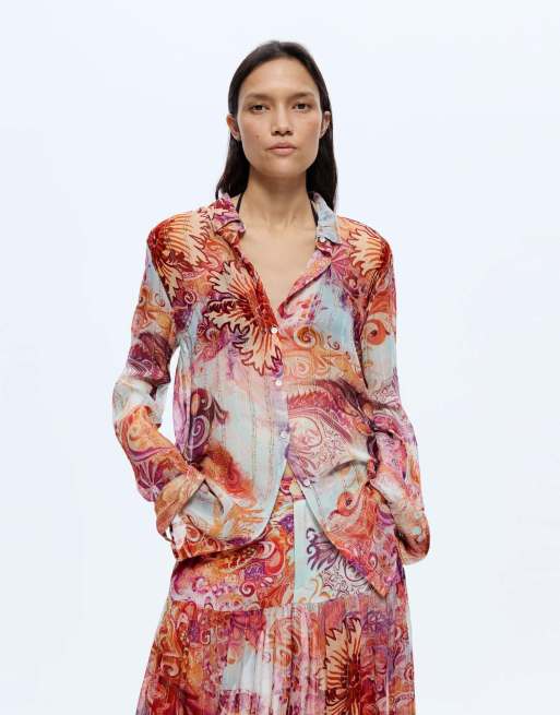 Desigual - Camisa multicolor con estampado de cachemir, 4 de 4