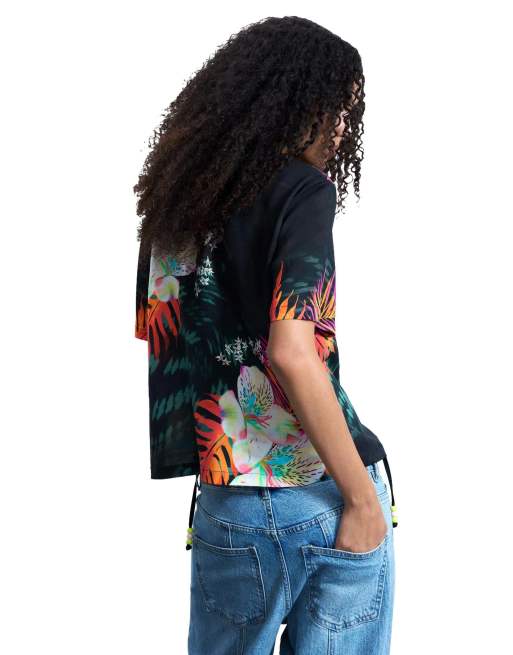 Desigual - Camisa negra con estampado tropical, 2 de 4