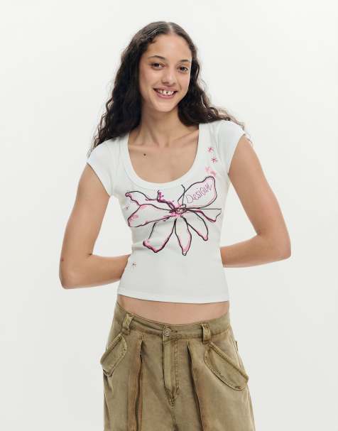 Desigual - Camiseta blanca entallada con estampado floral - view 1