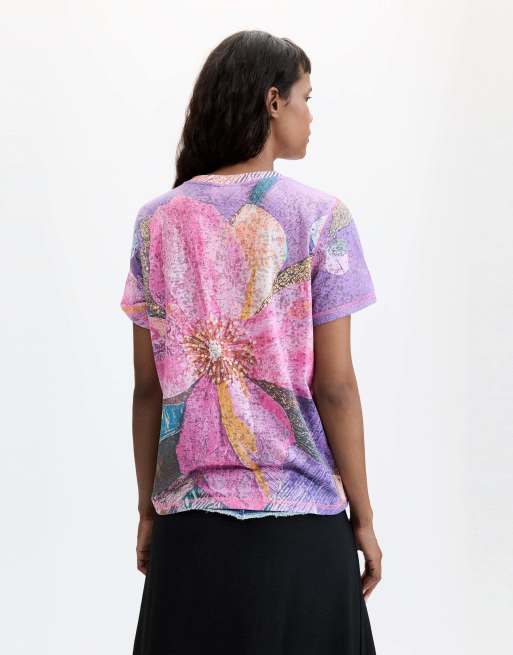 Desigual - camiseta estampada de flores rosa, 2 de 4