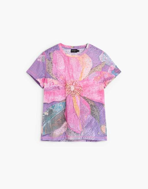 Desigual - camiseta estampada de flores rosa, 4 de 4