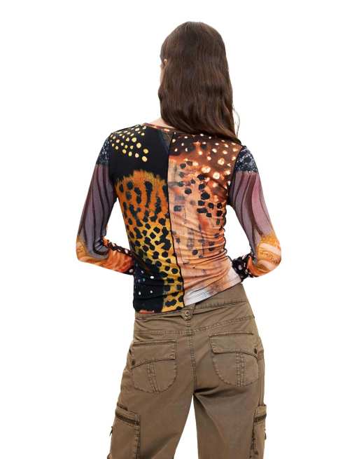 Desigual - Camiseta multicolor estampada de manga larga, 2 de 4