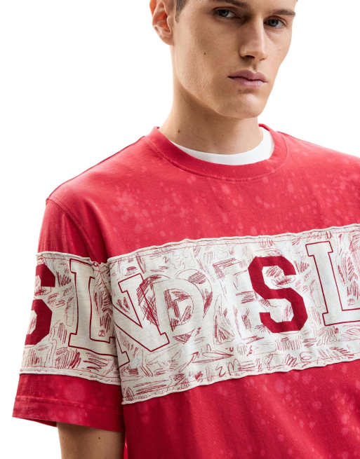 Desigual - Camiseta roja estampada de punto, 3 de 4