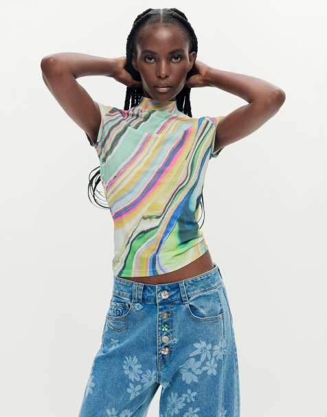 Desigual - Camiseta verde con estampado ondulado - view 1