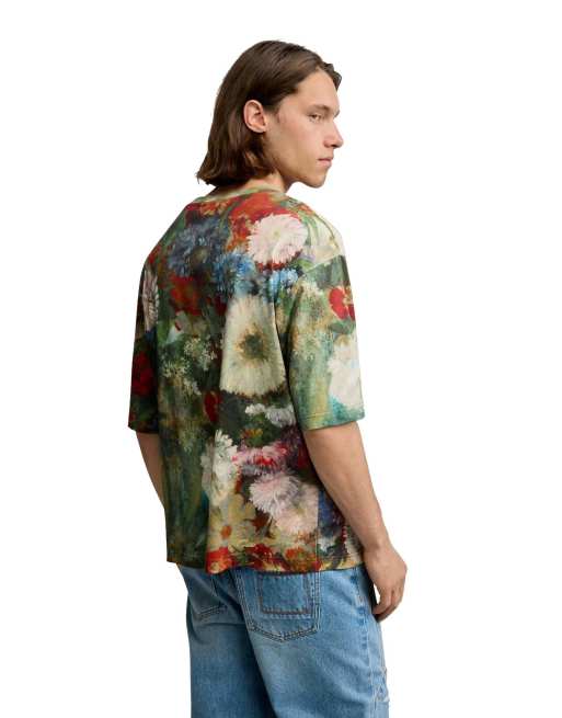 Desigual - Camiseta verde de manga corta con estampado botánico, 2 de 4