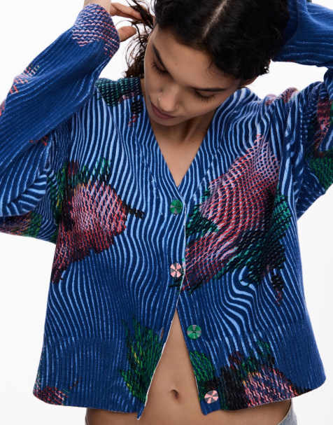 Desigual - Cárdigan azul con estampado floral - view 1