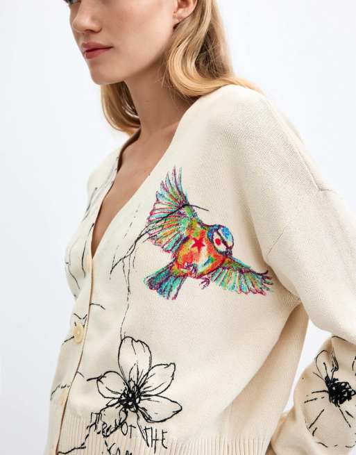 Desigual - cárdigan estampado floral en blanco, 3 de 4