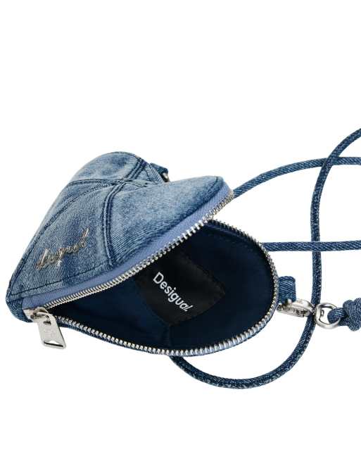 Desigual - Cartera pequeña azul en forma de corazón con correa bandolera, 2 de 4