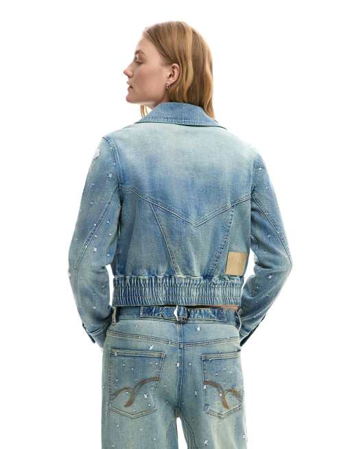 Desigual - Chaqueta azul estilo camionero con bordados, 2 de 4