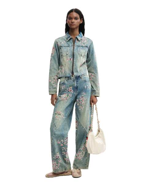 Desigual - Chaqueta vaquera bordada azul - view 1