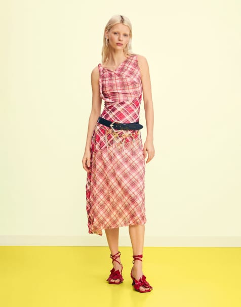 Desigual Checked plaid strap dress in red - view 1