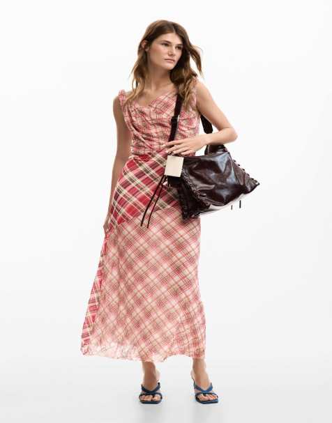 Desigual Checked plaid strap dress in red