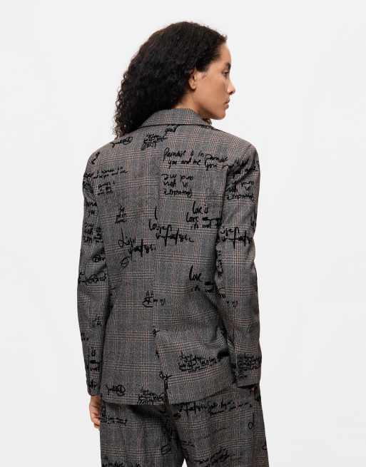Desigual Checkered blazer lettering in grey, 3 of 4