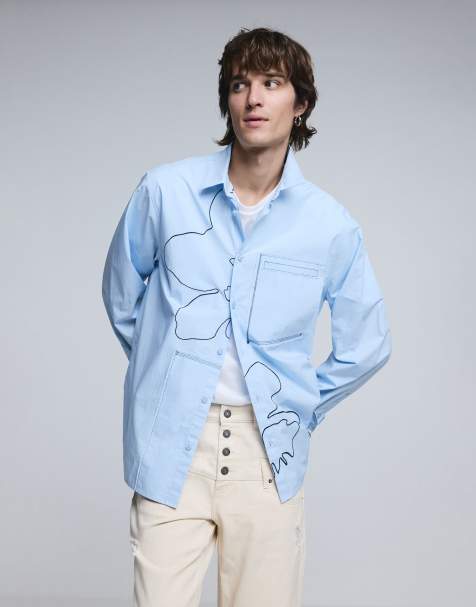 Desigual - Chemise à surpiqûres brodées - Bleu - view 1