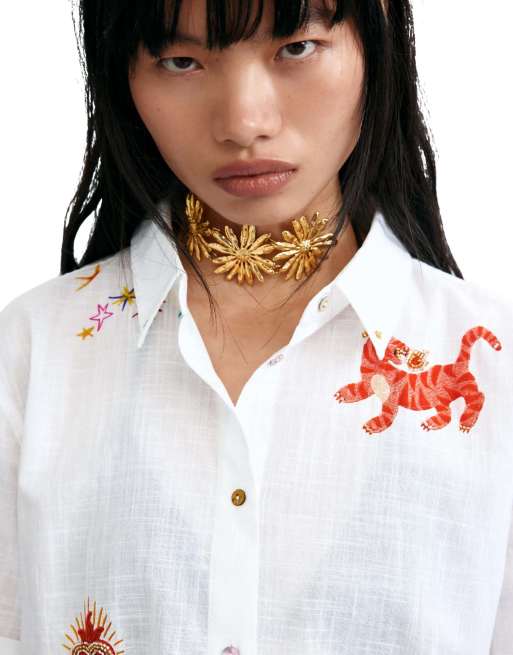 Desigual - Chemise brodée à manches courtes - Blanc, 3 de 4