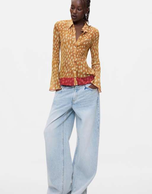 Desigual chemise plissée imprimé cerf jaune, 2 de 4