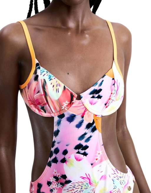Desigual - Costume da bagno tropicale giallo, 3 di 4