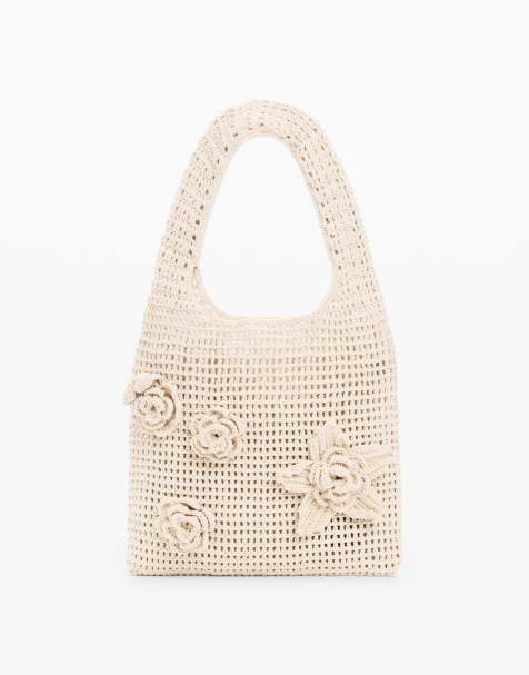 Desigual Crochet bag with flowers in cream - view 1