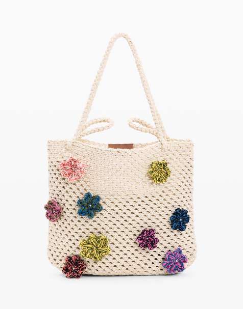 Desigual Crochet bag with multi-coloured flowers in beige - view 1