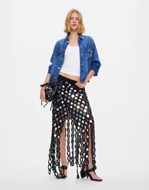 Desigual Crochet pareo with sequins in black - view 1