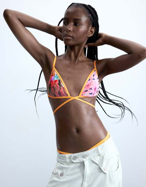 Desigual Crossed bikini top in orange - view 1