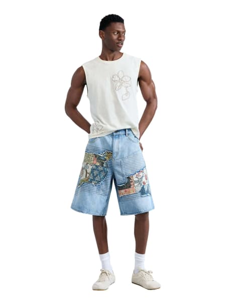 Desigual Denim bermuda shorts with patches in blue - view 1